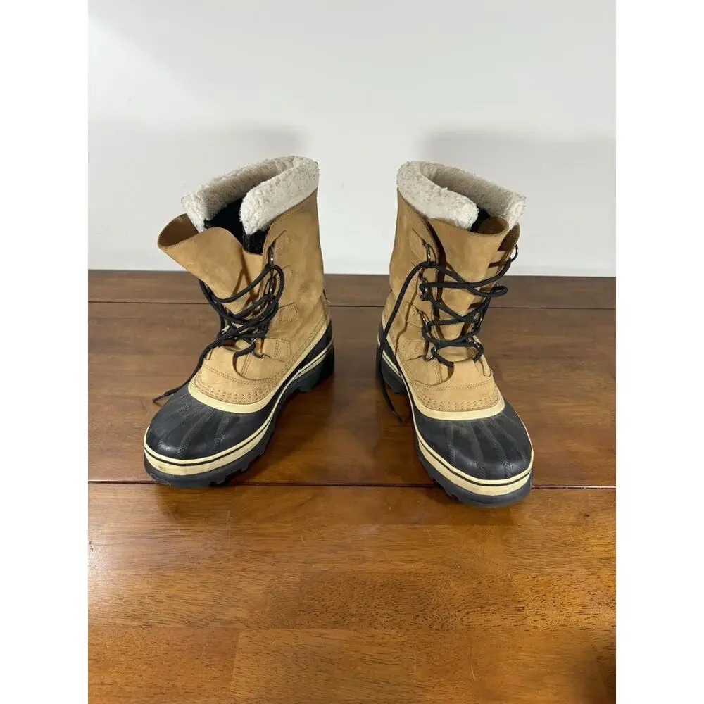 Sorel Men’s Waterproof Leather Snow Boots Faux Fur Lined Tan/Black US 7